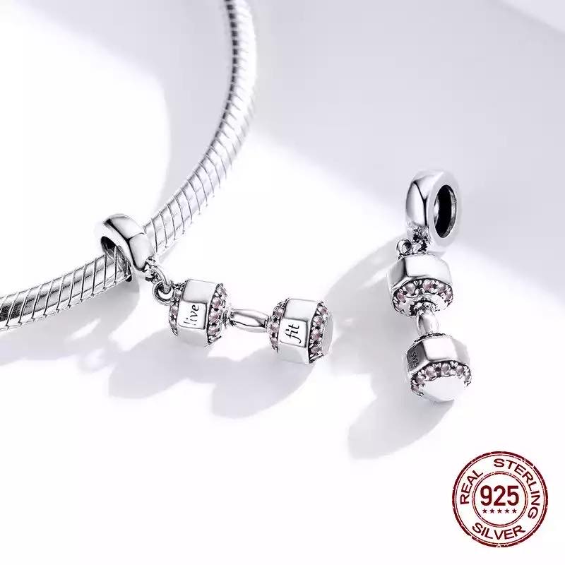 Authentic 925 Sterling silver bracelet/necklace Live/Lift Barbell