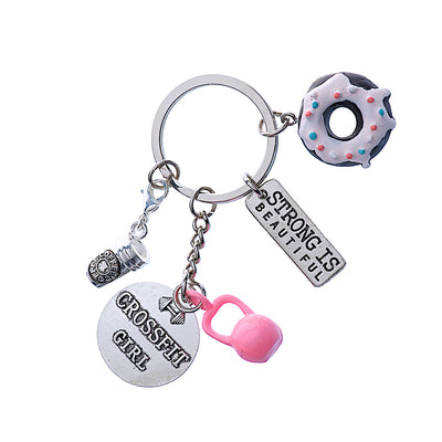 Pink Kettlebell Keychain