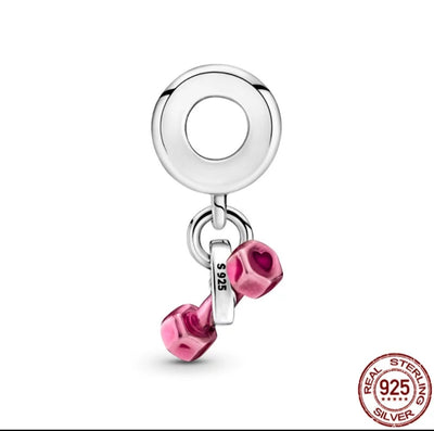 Authentic 925 Sterling silver Heart Dumbbell Charm