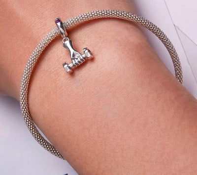 Authentic 925 Sterling silver bracelet/necklace Holding a Barbell charm
